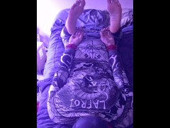 Self bondage chain leather collar feet