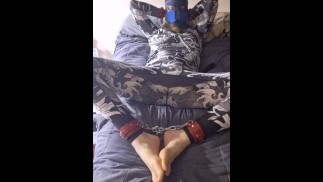 Self bondage chain leather collar feet