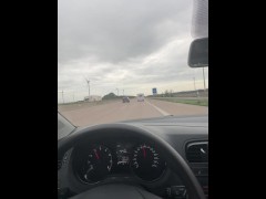 I can't stand rubbing my big cock with my legs while driving