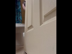 Cleaning the bathroom in panties fishnet and plugged