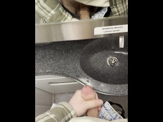 Young Twink Jerks off his Cock in a Train Toilet