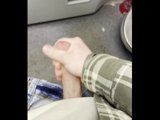 Young Twink Jerking off his Cock in Train Toilet