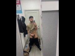 young latino man strokes uncut dick in dressing room
