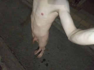 Totally Naked on the Street, Playing with my Piss, almost Caught twice