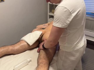 Hung guy got excited during massage with a new masseur.