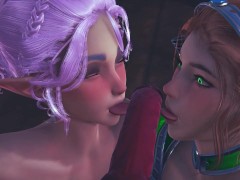 Two Elves Suck a Big Devil's Cock