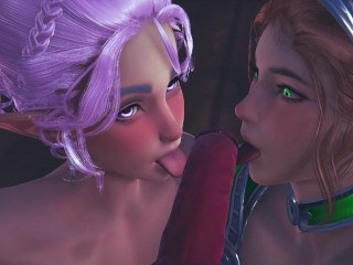 Two Elves Suck a Big Devil's Cock