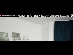 Solo cute girl Angel Jolie is rubbing her shaved twat,in VR.