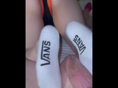 Girlfriend Gives Vans Sock Job and I Cum on Them!