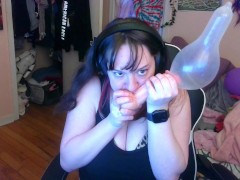 Watch me blow into a cock and blow a balloon and condom up