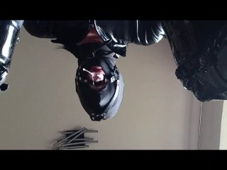 Chairtied, hooded, ballgagged and ring gagged my wife has to suck until I cum on her mouth
