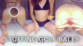 TGirl Lina Fills her Ass with Golf Balls in the Shower - Full Vodeo on Fansly and Manyvids