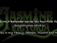 “Cheers, cutie”. Goth MILF bartender serves you FOUR first times