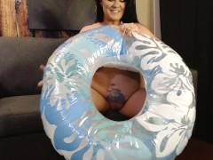 Naked Milf Blowing up a Pool Tube Inflatable Heavy Smoker