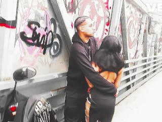 PUBLIC COUPLE OUTSIDE CAUGHT COSPLAY CAMERAMAN BLACK DRESS