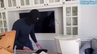 Thief finds lonely wife masturbating and fucks her