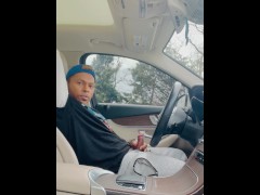 Stroking my big dick in the car
