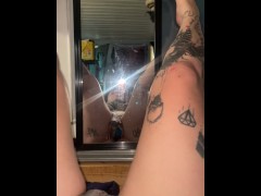 Chubby slut playing in mirror