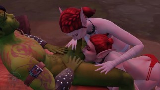 Orc and 2 elven girls ffm, sex in a cave, blowjob2, p4