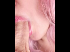 purple bitch sucks juicy cock