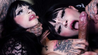 Innocent Nutaku cosplay teen gets her holes rough used by the monster cock of a goth boy