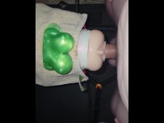 Fucking the Violet Myers fleshlight and cumming on the lucky green boobies.