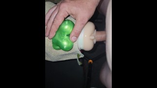 Fucking the Violet Myers fleshlight and cumming on the lucky green boobies.
