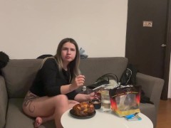 Eating a whole chicken and farting with my bare ass
