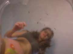 Giantess ass crushes tiny men on clear chair & eats them