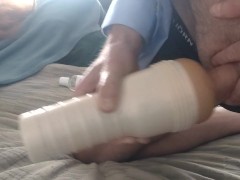 First time older man try a fleshlight...moan and creampie quickly