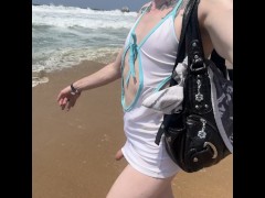 FUCK! HER GIRL DICK SLIPS OUT OF HER DRESS IN PUBLIC AND SHE ENJOYS IT