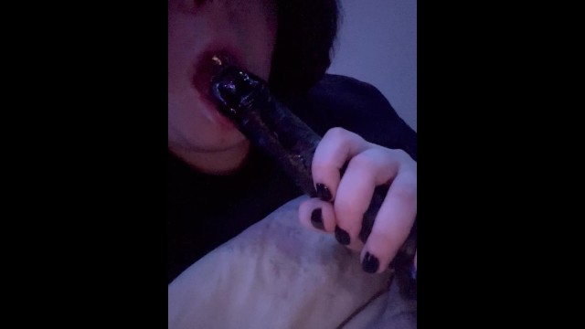 Sucking my dildo getting it nice and wet