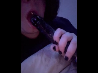 Sucking my Dildo getting it Nice and Wet