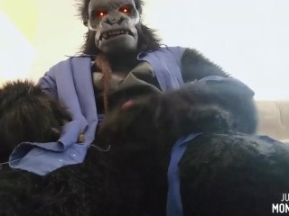 Switching Channels Film Man Transforms into a Gorilla and Jerks off plus Monster Porn Trailers