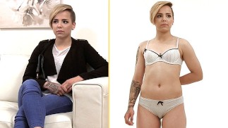 18 year old Lesbian teen has first cock in Casting - FAKE AGENT