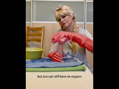 Having first time multiple orgasms from a sponge cock cleaning with long gloves