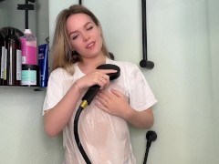 I left the bathroom door ajar, and he came in