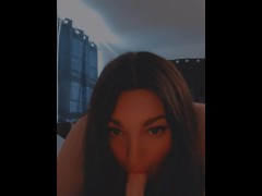 Blowjob practice on dildo