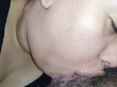 This bitch's insane blowjob makes the cuckold moan with lust, she's smeared with her saliva