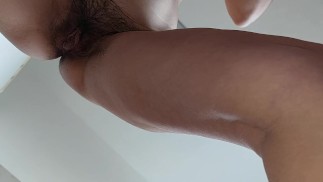 Hairy brunette pussy, big tits, sensual hairy woman in kitchen. Sexy MILF, hairy pussy, big ass