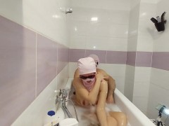 Amateur couple taking mud bath, hairy pussy wife, big ass, big tits.