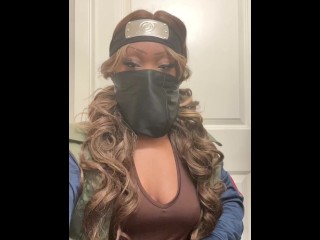 Gamer Ebony Plays with Tits out