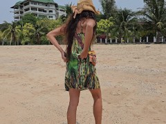 Public Beach NO PANTIES # Risky Pussy n red BUT PLUG flashing