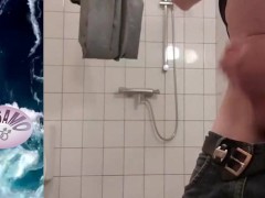 Close-up of MeMySelfAndMyOwn in the bathroom jerking off moaning untill cuming as a quickie