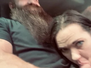 Bearded Daddy getting Sucked off while Driving to Church