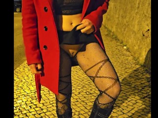 Showing off on the Street in Transparent Clothes