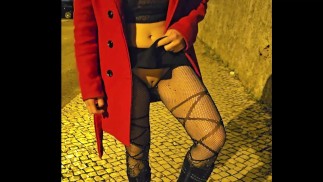 Showing off on the street in transparent clothes