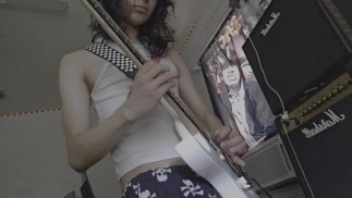 Petite emo plays with his hard stick :3