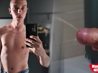 Erection Cock Long Pissing in the Bathroom