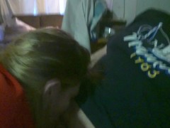 stepsis sucks her new stepbros cock !! Makes him cum all over his dad bod all on his stomache